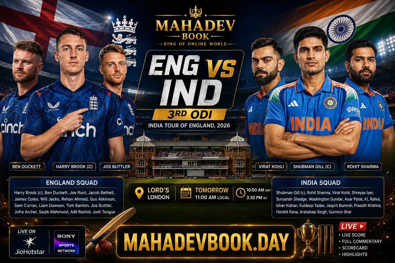 England vs India 3rd ODI 2026 Lord's London