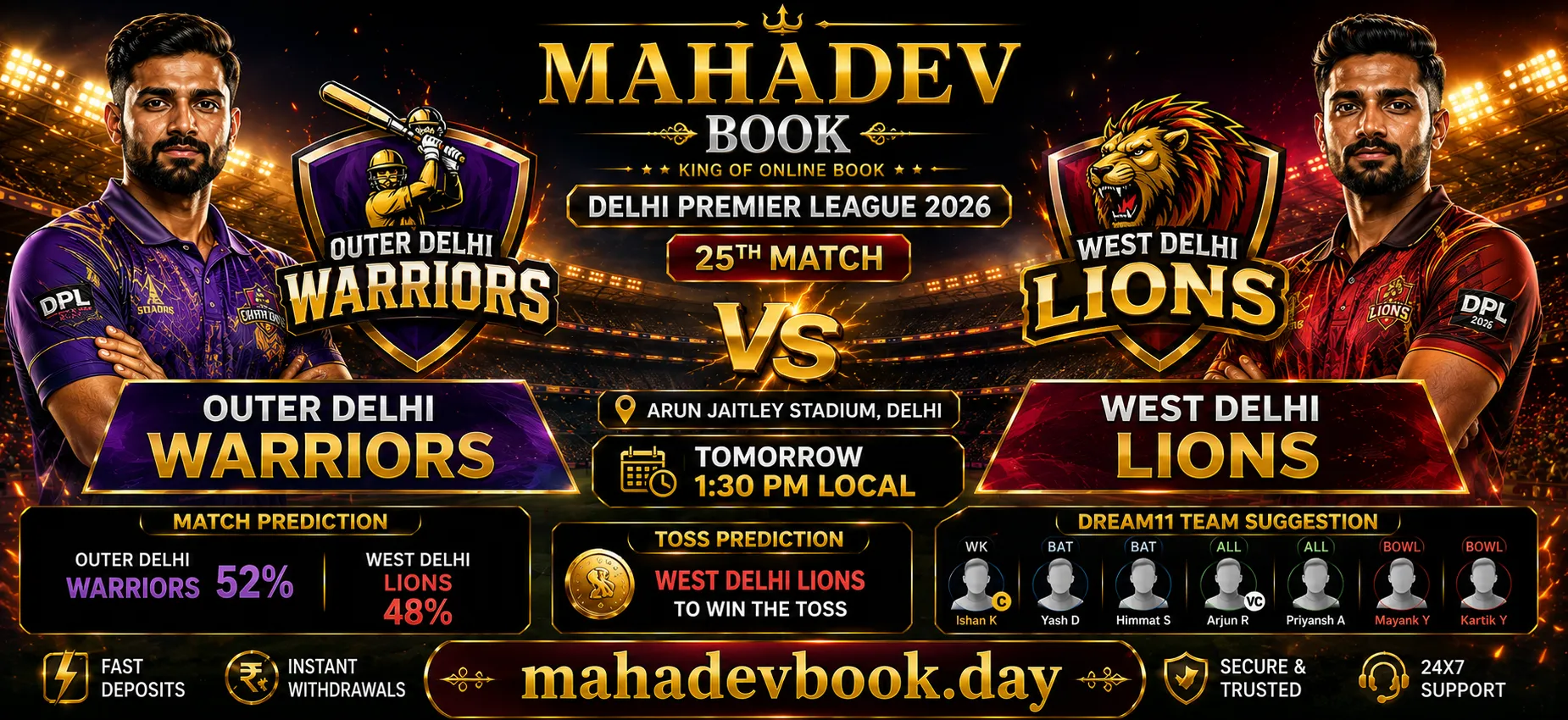 ODW vs WDL match prediction Delhi Premier League 2026