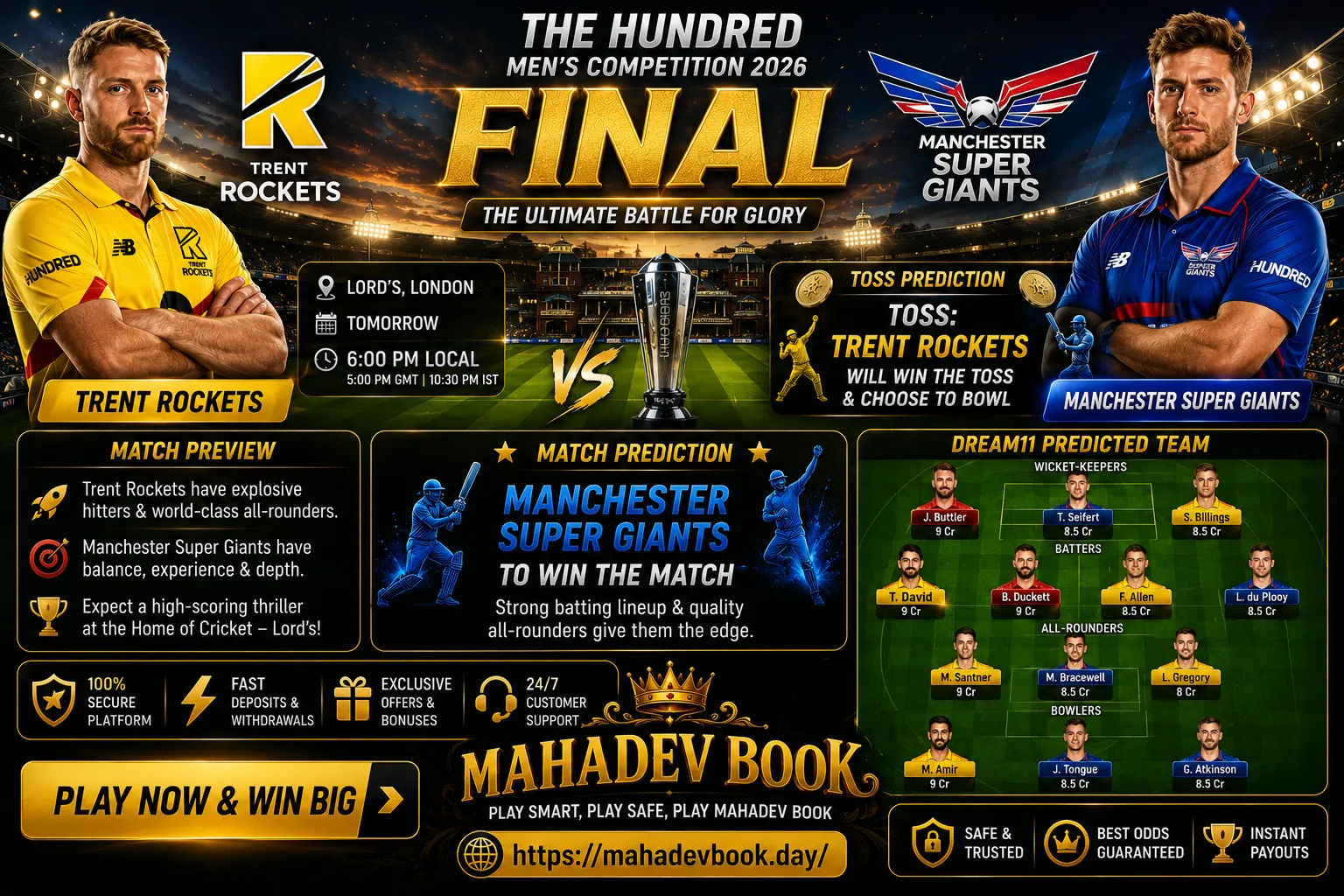 TRE vs MSG Final The Hundred 2026 prediction
